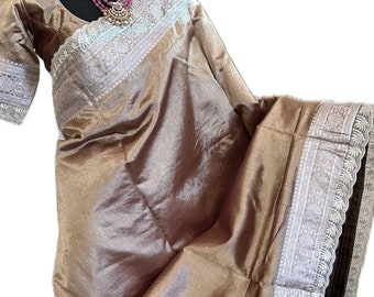 Pure Tissue champagne purple with scallop borders Beneras silk saree with blouse online shopping usa