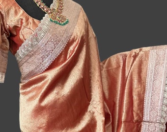 Pure Tissue Red with scallop borders Beneras silk saree with blouse online shopping usa