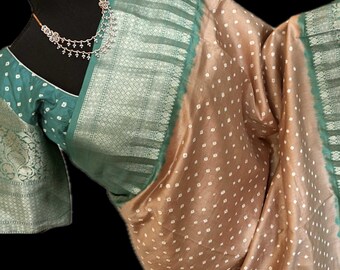 Bandhini Silk Saree zari borders With stitched Blouse