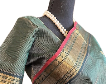 Indian Silk cotton vairaoosi saree with stitched blouse usa Bottle green saree indian wedding online