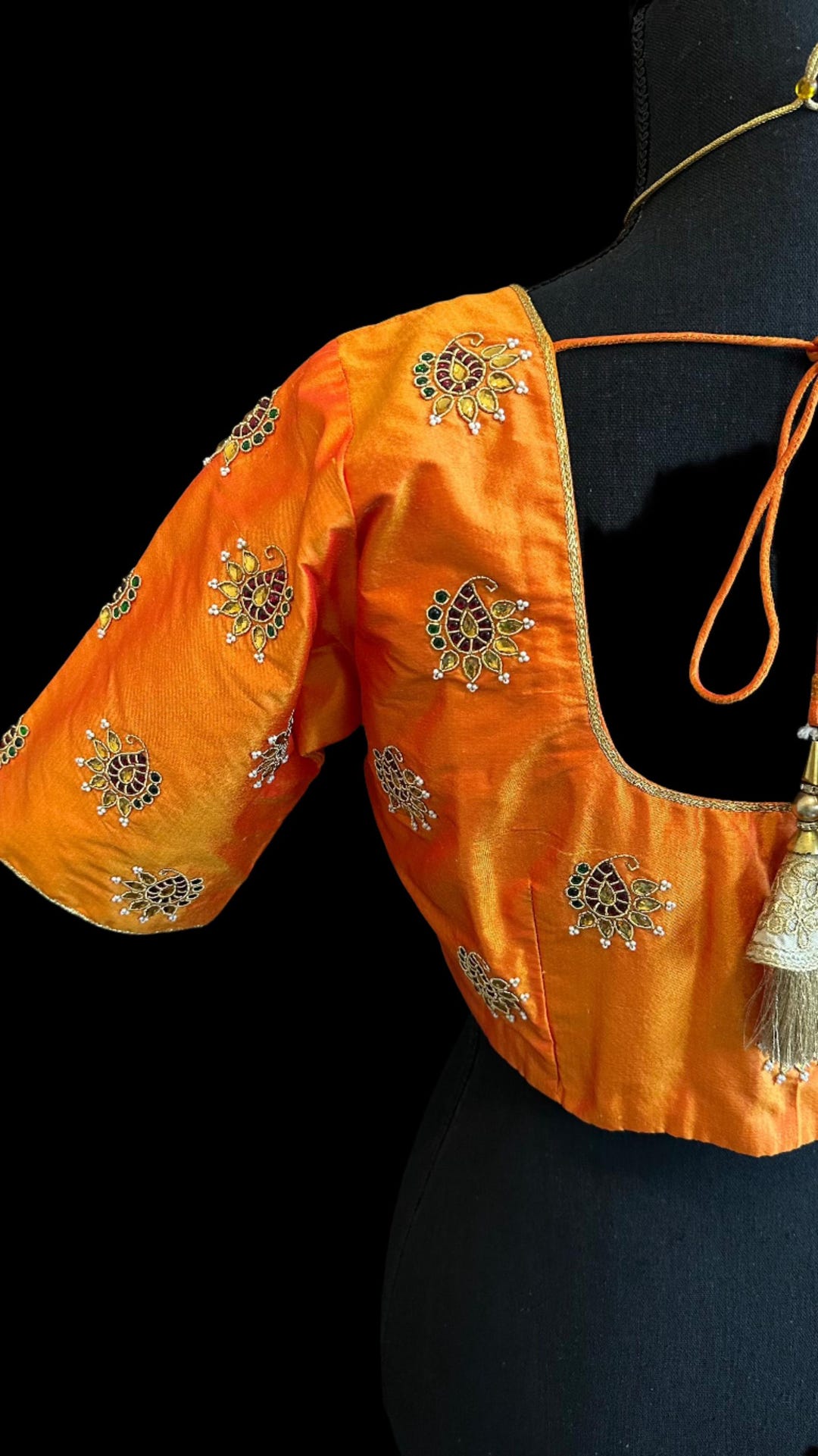 Neon Orange Vivid Embroidery Blouse main image 1