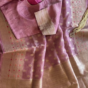 Beneras tissue silk saree pure silk easy drape Indian wedding pastel Lavender