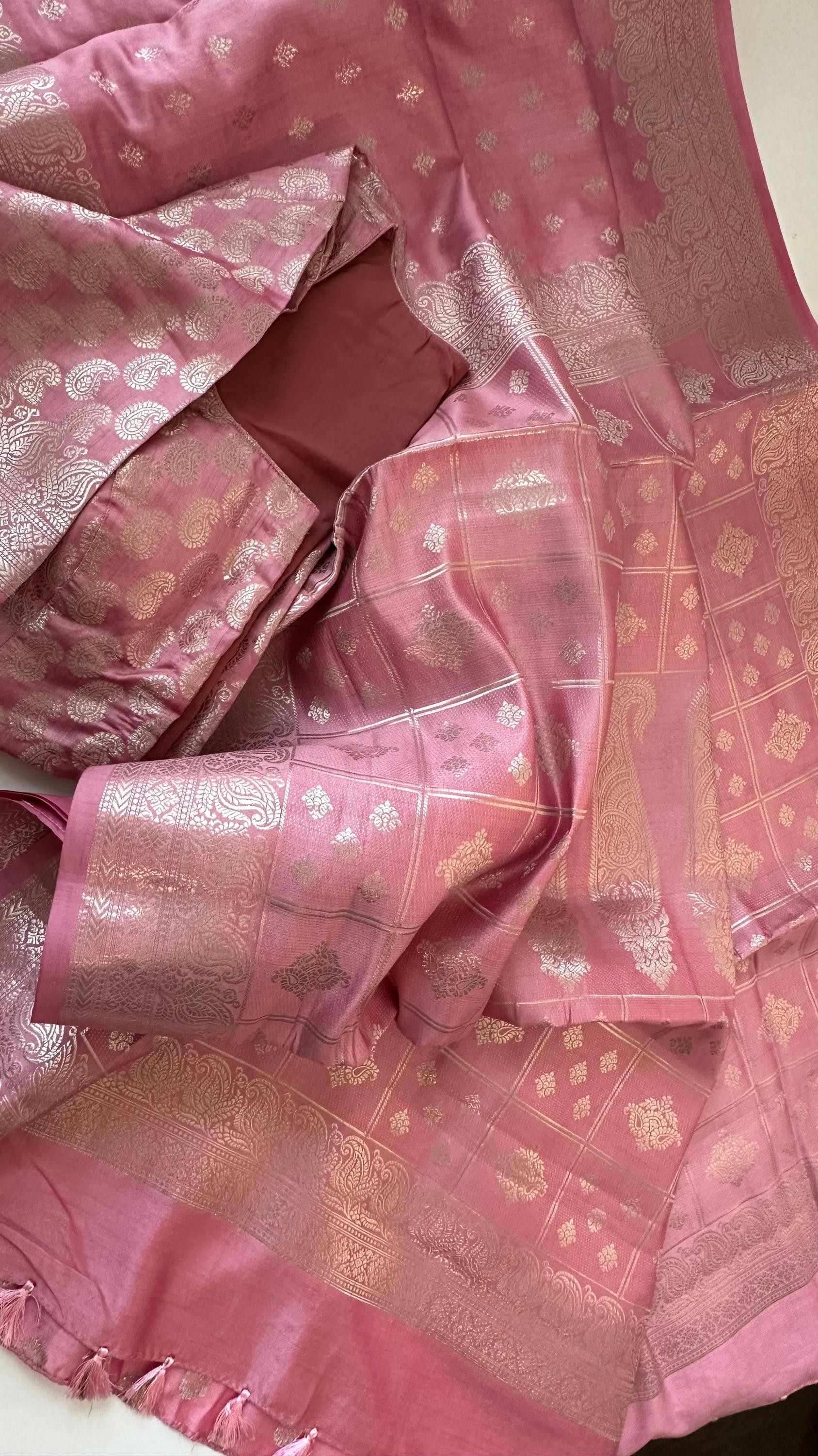 Chinya silk with silver zari with stitched blouses