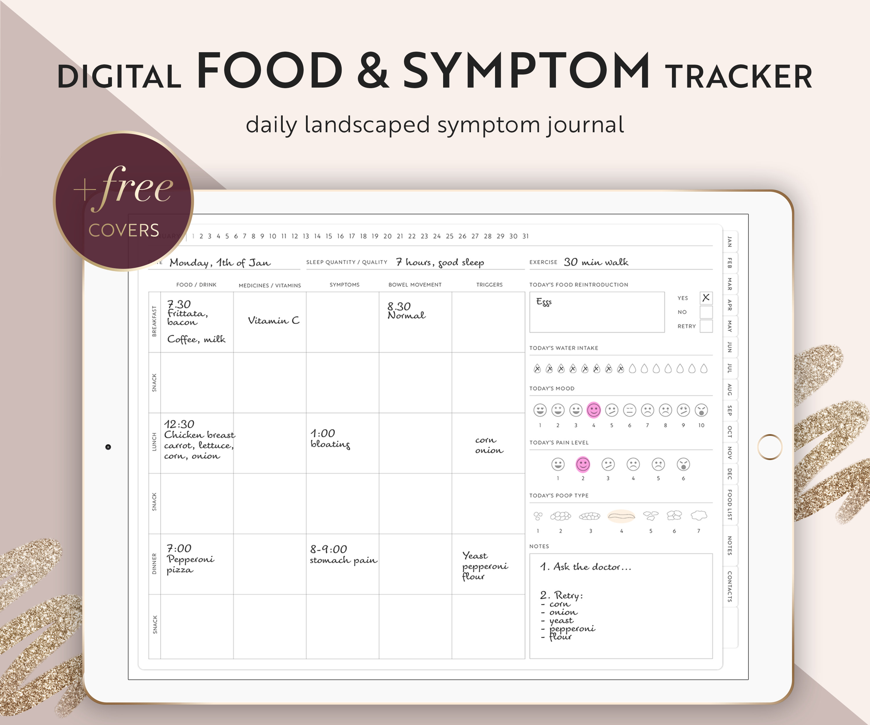 Digital food & symptom tracker IBS symptom tracker mood Etsy
