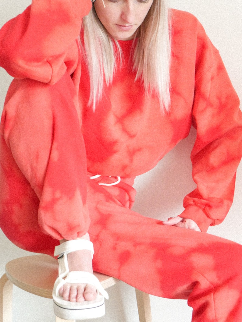 Red Tie Dye Sweatsuit / 2 Piece Sweatsuit Set / Bleach | Etsy