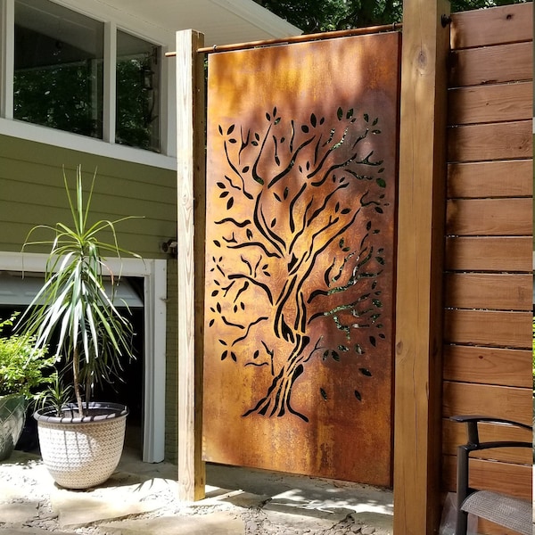 Custom Size - Tree garden door, Large Metal Art Panels, Fencing Panels, Garden Metal, Outdoor Privacy Screens .