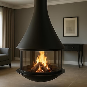 Custom size- 360 Suspended Spherical Fireplace - Luxury Rotating Centerpiece for Modern Interiors