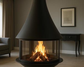 Custom size- 360 Suspended Spherical Fireplace - Luxury Rotating Centerpiece for Modern Interiors