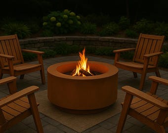Corten Steel Round Fire Pit: Modern Rust Patina Bowl (24"x10")