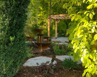 Modern Cascading Corten Steel Fountain Tiered Rusted Bowl Water Feature with Included Pump