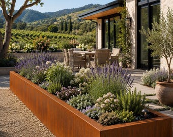 Modern Corten Steel Planter Box: Raised Garden Bed, Outdoor Decor