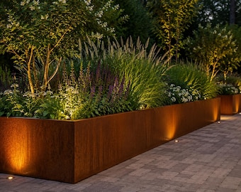Large Corten Steel Planter Box – Custom Metal Raised Garden Bed for Luxury Landscaping