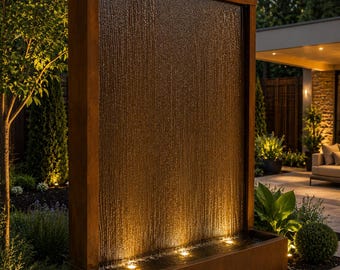 Corten Steel Waterfall Fountain | Modern Outdoor Water Feature, Garden Water Wall