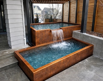 特注銅製プランジプール – 手作りのモダンな屋外用ウォーターフィーチャー