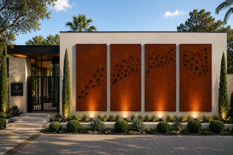 Custom Corten Steel Privacy Panels With Posts – Framed Decorative ...