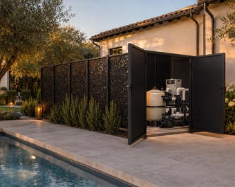 Corten Steel Pool Equipment Enclosure | Custom Decorative Metal Screen & Pool Pump Cover