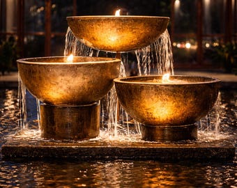 彫刻的なコルテン鋼の噴水 - トリプルボウルの滝