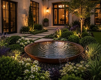 Corten Steel Fountain Bowl – Modern Outdoor Water Feature, Garden Decor