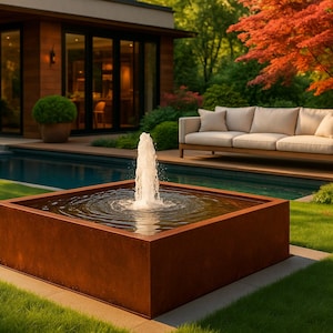 Moderne maßgeschneiderte Corten-Stahl-Wasserfunktion mit quadratischer Infinity-Kante