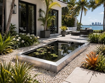 Modern Steel Pond & Outdoor Water Feature – Corten, Black or Stainless