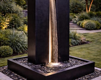 スプリットモノリス噴水 - モダンな屋外彫刻、すぐに走れる