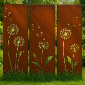 Outdoor Privacy Screen, Panel, CUSTOM SIZE Metal, Privacy Screen Decorative Panel Outdoor  Dragonfly Dandelion. Size 24&quot;X60&quot; each panel