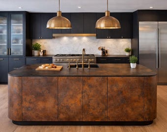 ブロンズパティーナキッチンアイランド – コルテン風の錆仕上げ | モダンラグジュアリーなステートメントピース