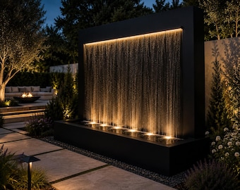 Custom Outdoor Steel Water Wall Fountain | Modern Architectural Water Feature (84" W × 96" H)