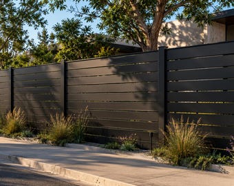 Custom Modern Metal Privacy Fence – Horizontal Slat Design