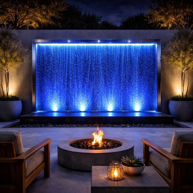 Led Waterfall Display Stainless Steel LED Water Wall Fountain | Contemporary Indoor/outdoor ...
