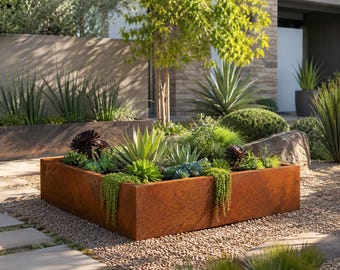 Modern Corten Steel Raised Garden Bed – Durable, Rust-Patina Planter Box USA-Made