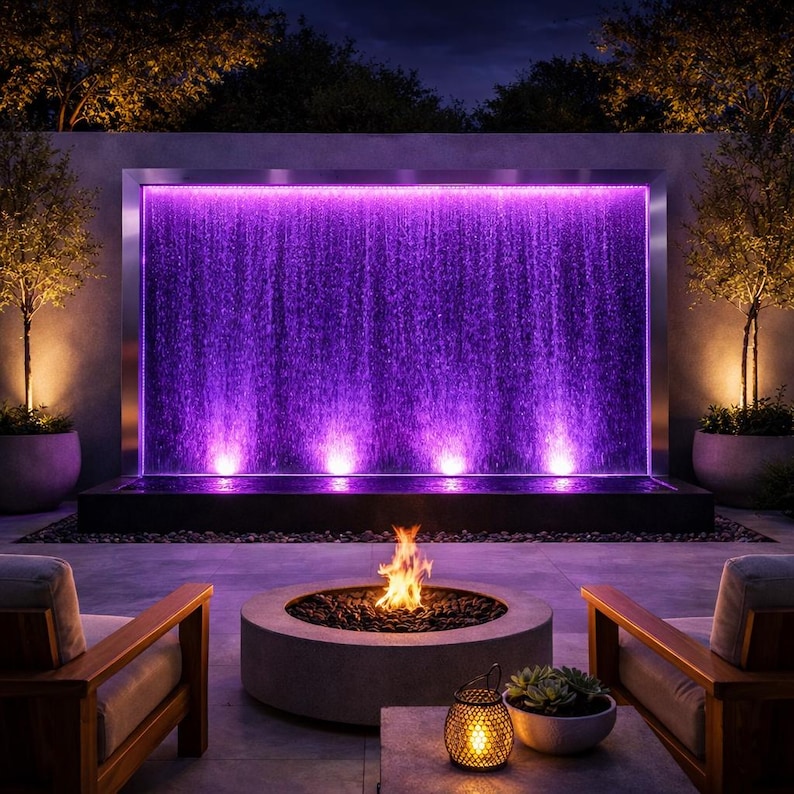 Led Waterfall Display Stainless Steel LED Water Wall Fountain | Contemporary Indoor/outdoor ...