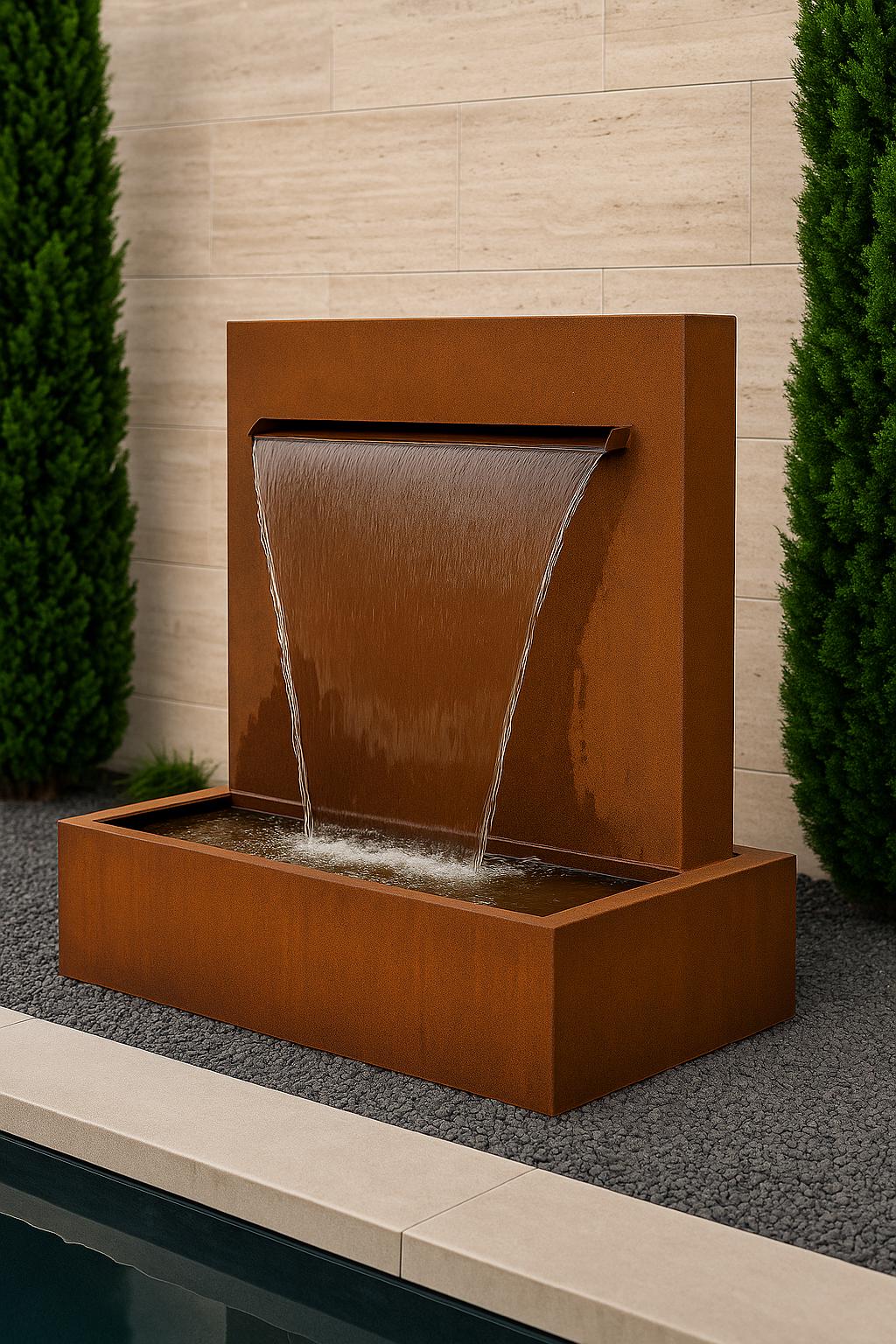 Rust Waterfall Modern Corten Steel Waterfall Fountain – Outdoor Rust Water Feature for ...
