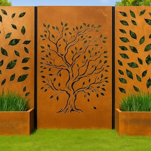 Custom Metal Privacy Screen: Windy Tree Panel, Outdoor Sculpture