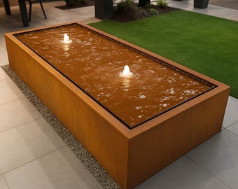 Modern Custom Made Corten Steel Water Feature-Rectangular Infinity Edge