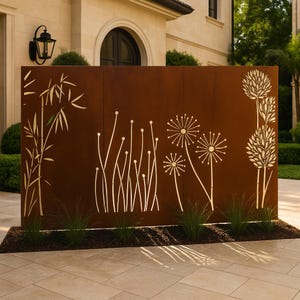 Mampara de privacidad de acero Corten personalizada: Escultura de metal para pared, fabricada en EE. UU.