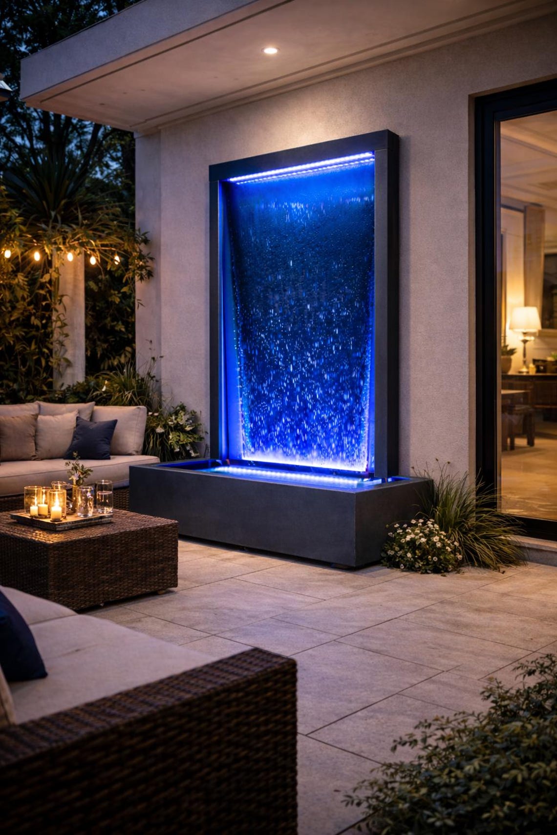 Color Changing LED Bubble Wall Fountain – Modern Outdoor Water Feature ...