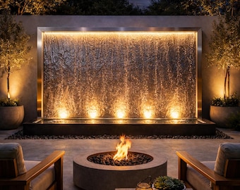 ステンレス製LEDウォーターウォール噴水｜現代的な屋内/屋外用設備