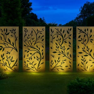 Corten Steel Privacy Screen: Laser-Cut Leaf Design, Garden Divider, Made in USA