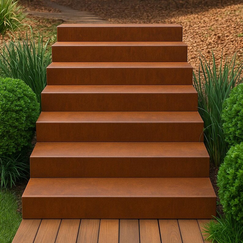 Includes Steps Custom Modern Corten Steel Garden Steps – Custom-made in the USA by H&P ...