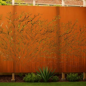 Tree Privacy Panel in Corten Steel – Decorative Outdoor Screen | Single or 3-Piece Design | Natural Rust Finish | Custom Sizes – Made in USA