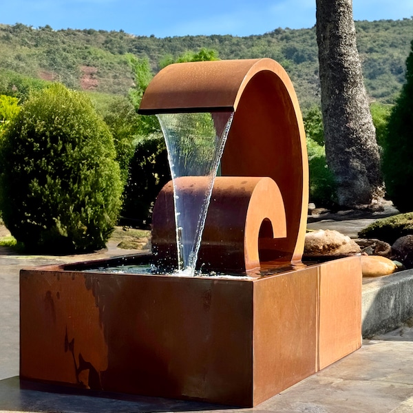Corten Steel Water Feature: Outdoor Garden Fountain, Modern Stream Design