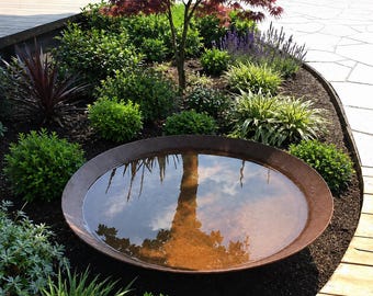 Corten Steel Water Bowl | Modern Rusted Landscape Feature | Bird Bath | Made in USA