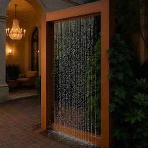 Jeu d&#39;eau Verdant Veil - Élégant acier corten pour un extérieur luxueux
