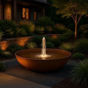 Élégant bol pour fontaine en acier corten – Fontaine extérieure moderne de 48 po. | Décoration de luxe pour le jardin et la piscine
