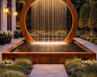 コルテン鋼の滝型噴水、モダンな屋外リフレクションプール