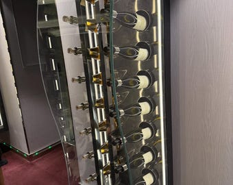 Luxury Glass Wine Display Cabinet | Modern Wall-Mounted Wine Rack | Stainless Steel & LED Illuminated Wine Storage | Custom Wine Showcase