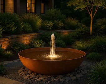 Elegant Corten Steel Fountain Bowl – 48” Modern Outdoor Water Feature | Luxury Garden & Poolside Decor