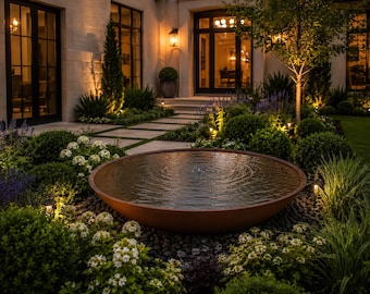 Corten Steel Fountain Bowl – Modern Outdoor Water Feature, Garden Decor