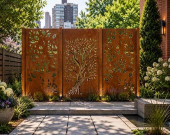 Custom Corten Steel Tree of Life Screen | Laser Cut Metal Garden Privacy Panel